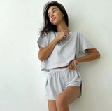 Knitted Striped Short-sleeved Shorts Suit